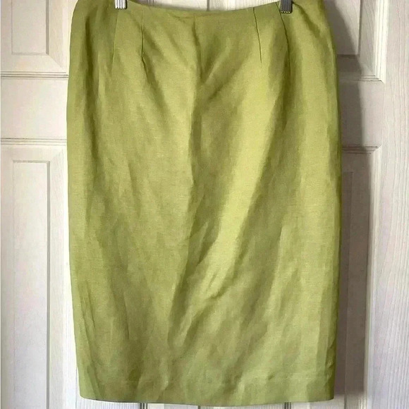 Signature by Larry Levine Olive Linen Cropped 3/4 Sleeve Jacket& Skirt Size 8 - Picture 7 of 9